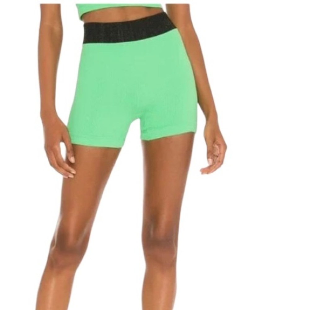 NWT  Free People Seamless Fresh Cut Ribbed Fresh Cut Shorts Green Black …